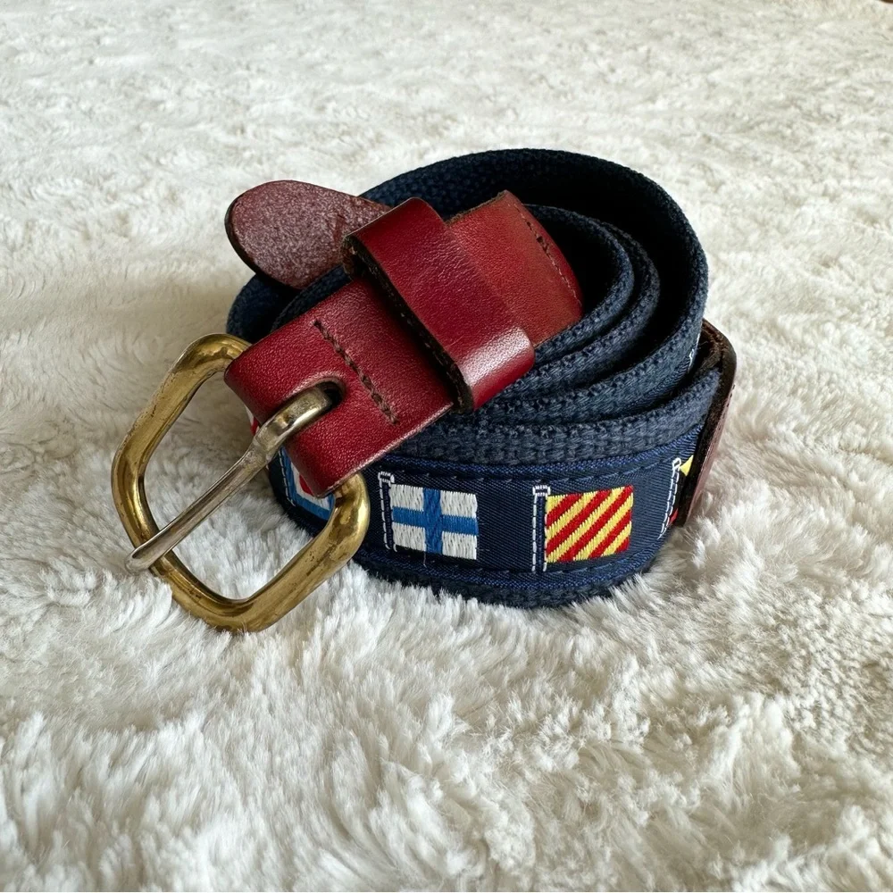 Preston Belt Mens 42 Blue Sailing Flags Nautical Boating Sailor Brass Buckle Adj